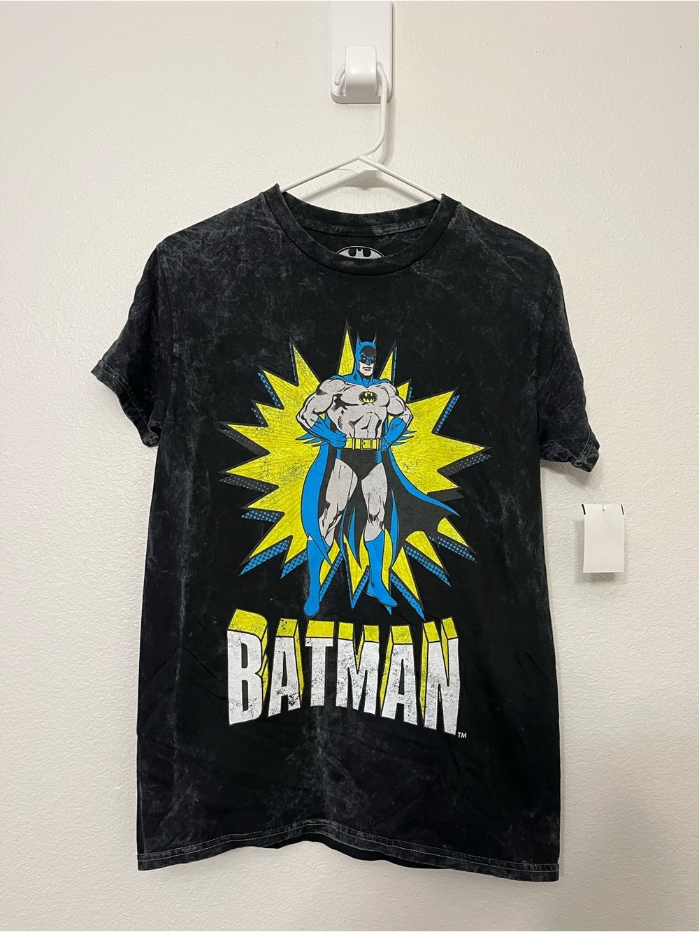 Batman Graphic Tee Acid Wash Black DC Comics Retro Logo T Shirt